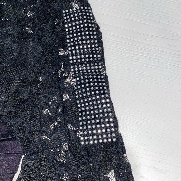 Sentimental NY By Sam Hourani Black Lace Dress With Rhinestone Tuxedo Belt Sz M - Picture 10 of 13